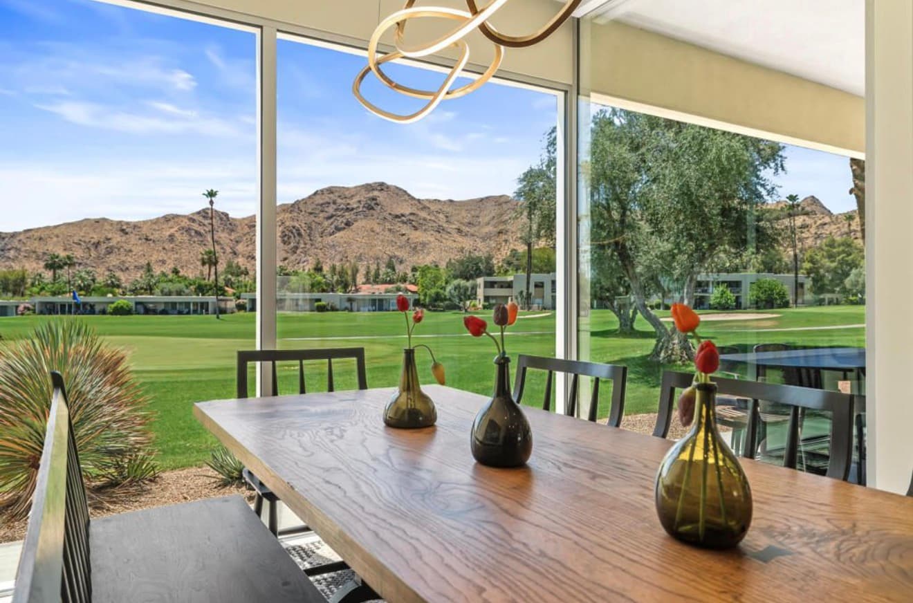 Dining area with mountain views